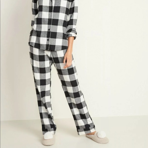 Old Navy Buffalo Plaid Pajama Set Top Bottom Black White New Size XS - Picture 3 of 3